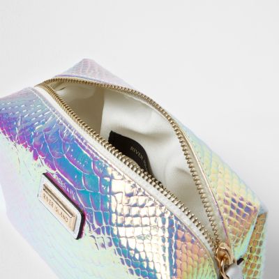 Metallic snake print make-up bag
